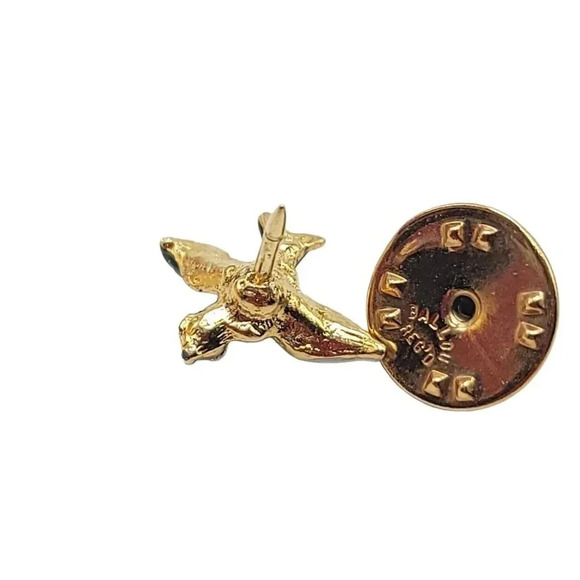 BAB Ballou Clear Glass Rhinestone Green Enamel Bird Gold Tone Tie Tack Vintage - Picture 4 of 4